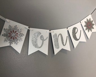 One snowflake banner, high chair banner,  snowflake banner, winter onederland, pink ONE banner, first birthday,winter birthday, snowflake