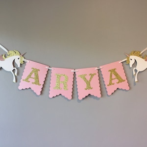 Unicorn Name Banner, unicorn baby shower, unicorn first birthday, unicorn birthday, unicorn party, unicorn decor, Light PINK and GOLD image 1