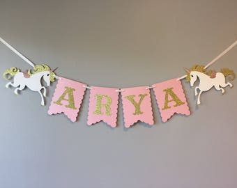 Unicorn Name Banner, unicorn baby shower, unicorn first birthday, unicorn birthday, unicorn party, unicorn decor, Light PINK and GOLD