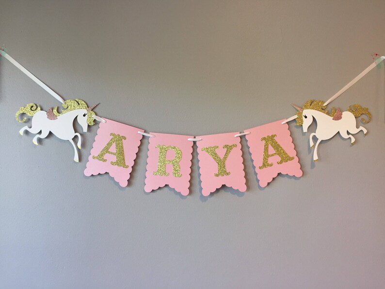 Unicorn Name Banner, unicorn baby shower, unicorn first birthday, unicorn birthday, unicorn party, unicorn decor, Light PINK and GOLD image 1