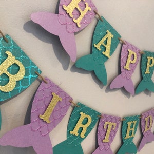 Mermaid birthday banner, mermaid tail banner, first birthday, mermaid party, under the sea, mermaid banner, PURPLE, TEAL, and GOLD image 3