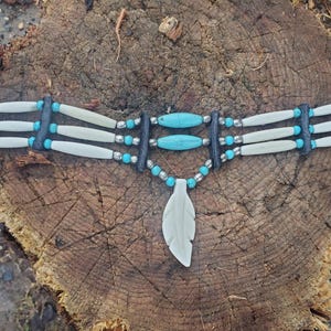 choker turquoise magnesite and buffalo bone choker with silver plated beads