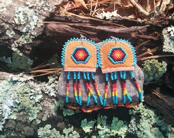 Earrings pow wow dance regalia beaded deerskin leather