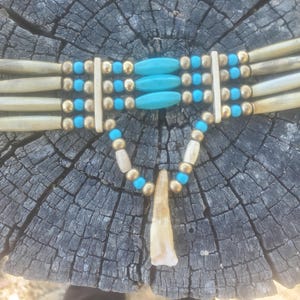 Native American Bone hair pipe choker with brass beads and buffalo tooth FREE SHIPPING