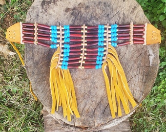 Bone mini breastplate choker buffalo horn and brass beads