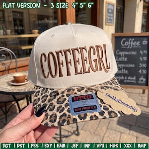Coffeegrl Hat Size Embroidery Design, Sarcastic Coffee Lover Cap Digital File, Retro Women Espresso Trucker Machine File PES DST