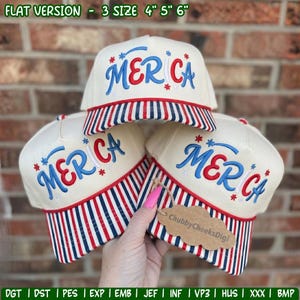 Merica Stickdatei für Hut, Retro Fourth of Jul Cap Maschinenstickdatei, Amerikanische Flagge Trucker Hut Digital Download