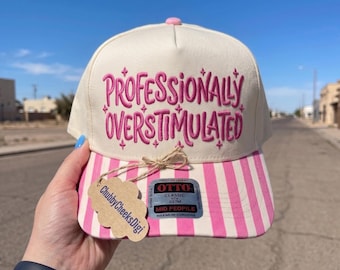Professional Overthinker Embroidery Design for Hat, Funny Relatable Quote Cap Digital File, Mental Health Womens Dad Hat Embroidery, PES DST