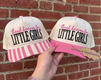 Thank Heaven For Little Girls Hat Embroidery Design, Cute Girl Mom Trucker Cap File, Christian Faith Womens Baseball Hat Machine Pattern PES