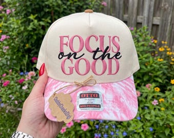 Focus On The Good Hat Embroidery Design, Mental Health Trucker Cap Digital File, Inspirational Quotes Baseball Hat Pattern, PES DST