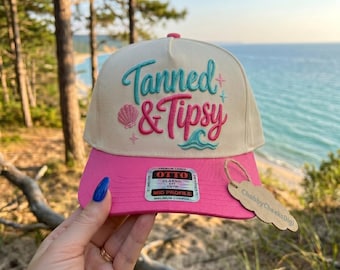 Tanned And Tipsy Hat Embroidery Design, Funny Summer Vacation Trucker Hat Digital File, Sarcastic Girls Beach Cap Pattern, Machine File PES
