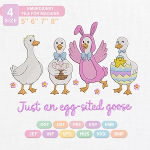 Easter Goose Embroidery Design, Egg-cited Goose, Brushstroke Coquette (Instant Download)