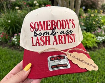 Somebodys Bomb Ass Lash Artist Hat Embroidery Design, Cute Lash Tech Cap Digital File, Vintage Beauty Womens Trucker Hat Pattern, DST PES