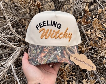 Feeling Spooky Witchy Embroidery Design, Halloween Witch Trucker Cap Digital File, Retro Crazy Halloween Gift Dad Hat Pattern, PES DST