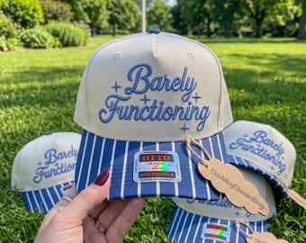 Barely Functioning Embroidery Cap File, Sarcasm Saying Trucker Hat Embroidery Design, Humor Embroidery Baseball Cap Digital Design File PE