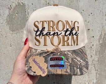 Stronger Than The Storm Hat Embroidery Design, Christian Quote Trucker Hat Embroidery Design, Aesthetic Faith Gift Ideas Baseball Cap File