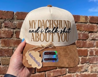 My Dachshund and I Talk Shit About You Embroidery Design, Cute Wiener Dog Cap Digital File, Doxie Dog Lover Womens Trucker Hat File, DST PES