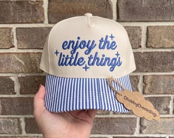 Enjoy Little Things Hat Size Embroidery Design, Positive Quote Baseball Cap Digital File, Cute Inspirational Womens Dad Hat Pattern, PES
