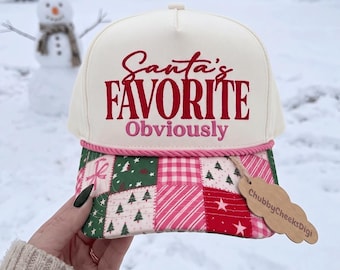 Santass Favorite Obviously Trucker Hat Embroidery Design, Trendy Christmas Cap Pattern, Holiday Quote, Girly Xmas Design PES DST File