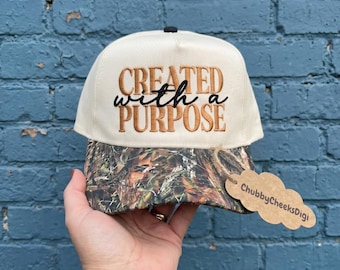 Created With Purpose Hat Embroidery Design, Cute Faith Trucker Hat Digital File, Sarcastic Christian Cap Pattern,Summer Hat Machine File PES