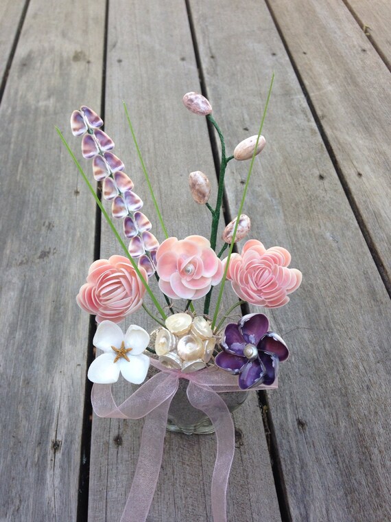 Seashell Wild Flower Bouquet In Vase With Sand Short Etsy
