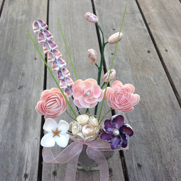 Seashell Wild Flower Bouquet in Vase with Sand (Short)