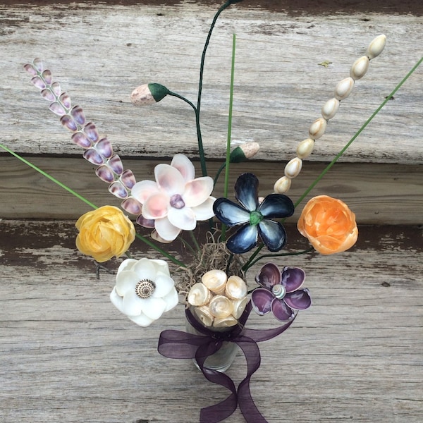 Seashell Wild Flower Bouquet in Vase with Sand (Tall)