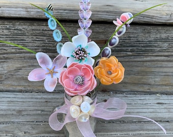 Mini Mason Glass Seashell Blumenstrauß (8 zierliche Stiele)