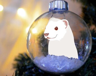 Ferret Albino Floated Paper Christmas Ornament personalized memorial   glass bulb pet gift Sable
