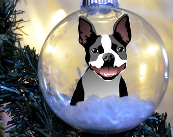 Boston Terrier Black Floated Paper Christmas Ornament personalized memorial   glass bulb dog gift