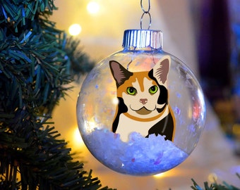 Calico Kitty Cat Floated Paper Christmas Ornament personalized memorial   glass bulb gift