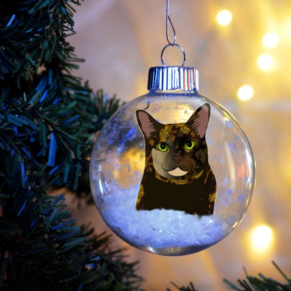 Tortoiseshell Cat Kitty Floated Paper Christmas Ornament personalized memorial   glass bulb gift