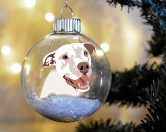 Pit Bull Staffordshire Terrier White Natural Ears Floated Paper Christmas Ornament personalized memorial   glass bulb dog gift