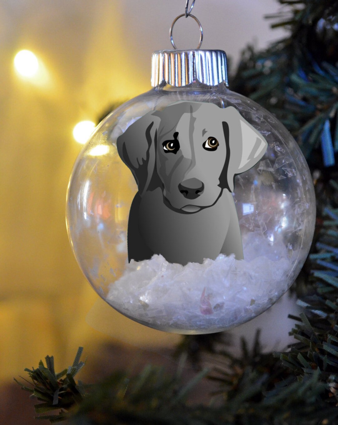 Silver Lab Labrador Retriever Puppy Floated Paper Christmas Ornament