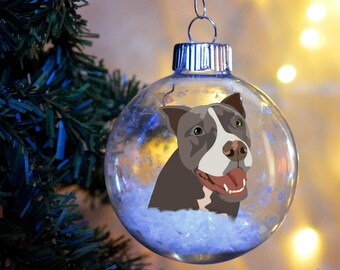 Pit Bull Staffordshire Terrier Blue Cropped Ears Floated Paper Christmas Ornament personalized memorial   glass bulb dog gift