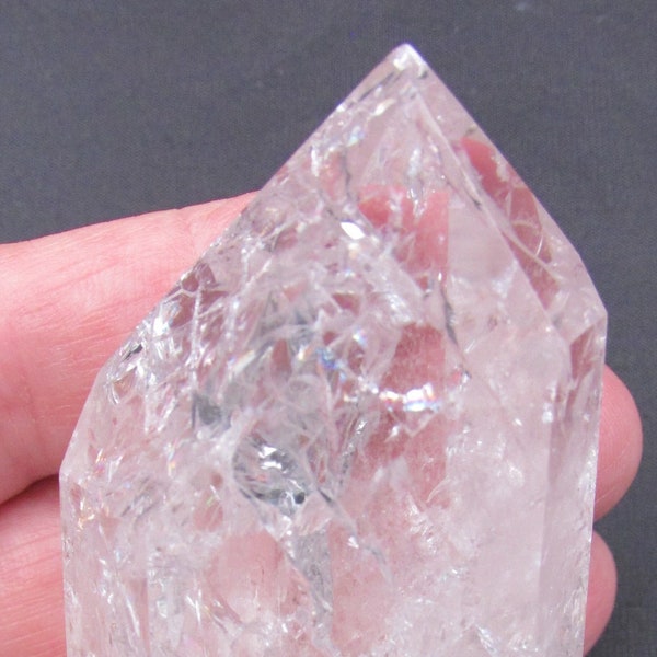 Fire and Ice Quartz Healing Crystals, Fire and Ice Crystal, Crackle Quartz Obelisk, Rare Ultra Clear Quartz, Rainbow Quartz