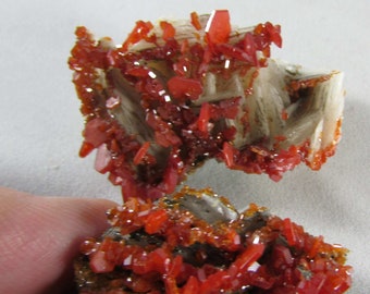 Vanadinite on Barite Cluster Set, Crystal Specimen, Natural Vanadinite Specimen, White Barite Bladed Barite, Chakra Crystal, Red Vanadinite