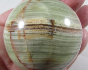 Green Banded Onyx Sphere, Polished Onyx Sphere, Banded Onyx from Brazil