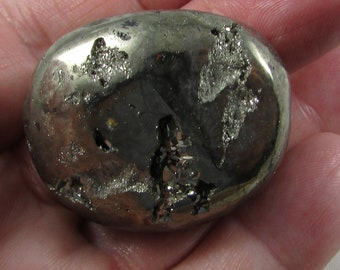 Pyrite Nugget, Natural Pyrite Palmstone, Polished Gold Pyrite Palmstone Nugget