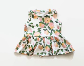 Peach Peplum Top / Lightweight Knit / 3 Sleeve Options / Fruit Clothes / Sweet as a Peach / Girls Top / Girl's Peplum / Gathered Top  / 0-10