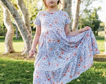 Meadow Tiered Dress: Sleeveless Short 3/4 or Long Sleeves, Floral Dress, Girl Dress, Double Brushed Poly Dress, Spring Dress, Boho, NB-9/10