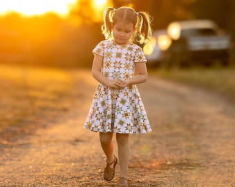 Patchwork Twirl Dress: Girls Dress, 4 Sleeve Options, Quilt Print Dress, Easter & Spring Outfit, Twirl Skirt, Patchwork Dress, 12/18m-9/10