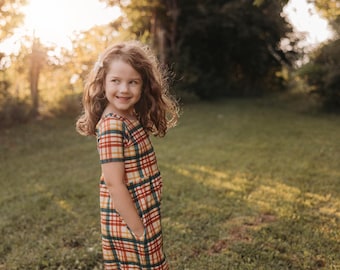 Cider Plaid Wide Leg Romper: Girls Romper with 3 Sleeve Options, Kids Romper, Onepiece, Plaid Romper, Girls Jumpsuit, Fall Romper, NB-9/10