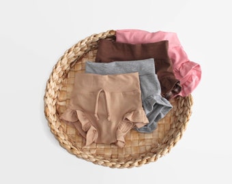 Solid Ruffle Shorties: Multiple Colors, Girls Bummies, Girls Shorts, Girls Shorties, Baby Bummies, Kids Clothes, Baby Bloomers, 0/3m-5/6