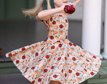 Apple Twirl Dress: Girls Dress with 4 Sleeve Options, Apple Dress, Girl Fall Clothes, Fall Dress, Apple Orchard, Baby & Youth, 12/18m-12