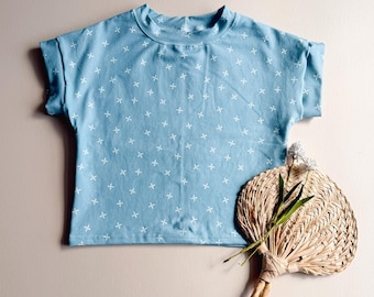 Quilt Boxy Tee: Girls Quilt Print Shirt, Boxy Top, Kids Shirt, Sort Sleeve, Quilting Shirt, Sewing Lover Shirt, Crop Tee, Boxy Top, NB-9/10