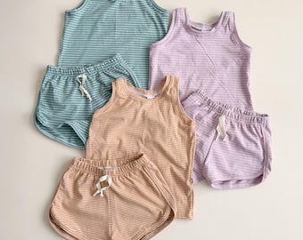 Striped Track Set: 4 Colors, Tank & Track Shorts Set, Kids Clothes, Summer Set, Kids Clothes, Summer Outfit, Unisex Outfit, Play Set, 0-9/10
