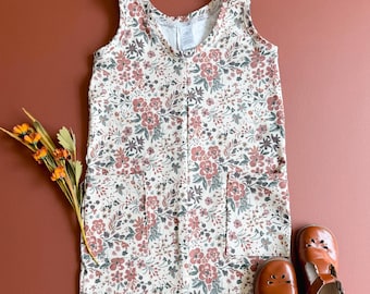 Wild Floral Overall Dress: Floral Dress, Girls Jumper, Girls Dress, Baby & Youth Dress, Girls Overall, Fall Dress, Layering Dress, 0/3m-12