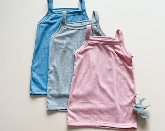 Pointelle Cami Bundle: 3 Camis, Optional Ruffle, Girl Shirt, Girl Camisole, Pointelle Shirt, Kid Clothes, Girls Tank, Clothing Set, 0/3-9/10