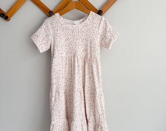 Peaches & Cream Tiered Dress: Sleeveless Short 3/4 or Long Sleeves, Floral Dress, Girl Dress, Kid Clothes, Spring Dress, Boho Dress, NB-9/10